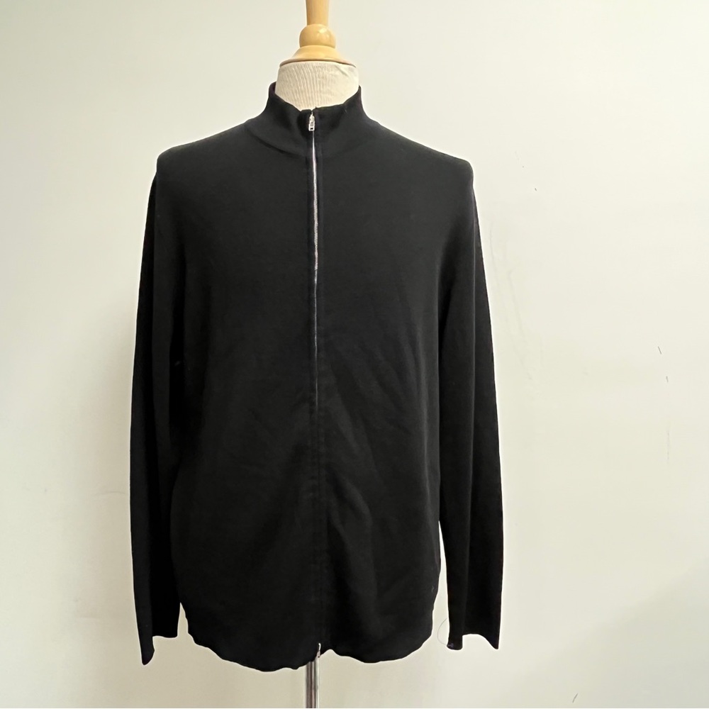 ZANONE black double knit WOOL ZIP CARDIGAN Sweater Jacket I54 XL made in Italy